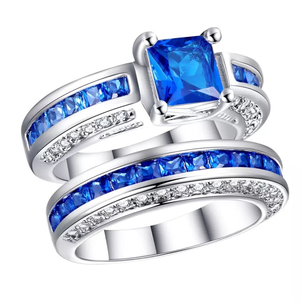 Wedding rings blue stones